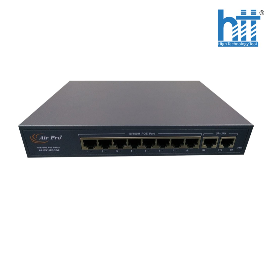 Thiết bị chuyển mạch Fast Ethernet PoE AP-ES108P-2GE của hãng AirPro - Hàng chính hãng