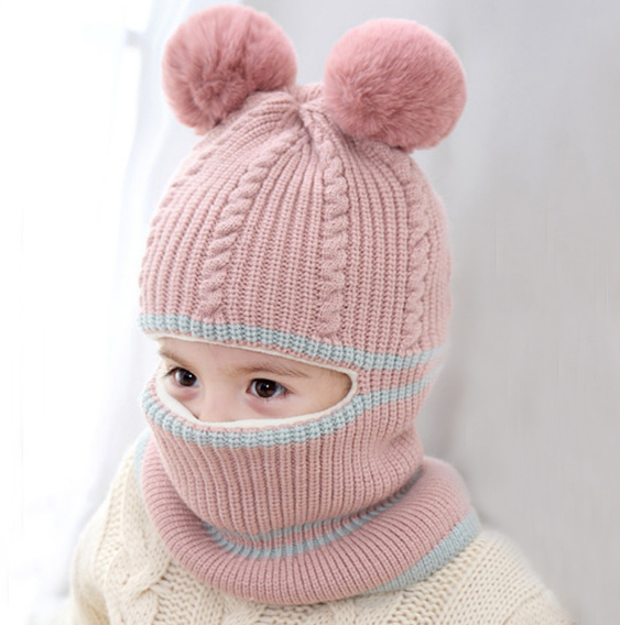 Mũ len trùm đầu lót nỉ cho bé phong cách Hàn, nón len quả bông cực xinh cho bé trai và bé gái