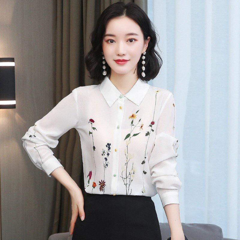 Áo Sơ Mi Nữ Tay Dài Công Sở Phối Họa Tiết Hoa Nhỏ Phong Cách Hàn Quốc Thời Trang EMEY LUXURY Cực Hot