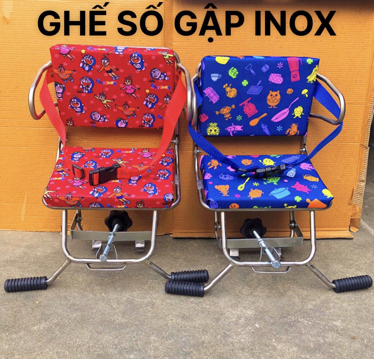Ghế ngồi xe máy có vòng bảo vệ cho bé dành cho xe số , GHẾ SỐ GẬP INOX