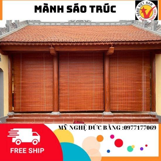 Mành sáo trúc che nắng Ban công rộng 1m25 x cao 1m50,Rèm trúc che mưa hành lang ,màn sáo tre mái hiên sơn pu màu cánh gián có dây kéo đầy đủ