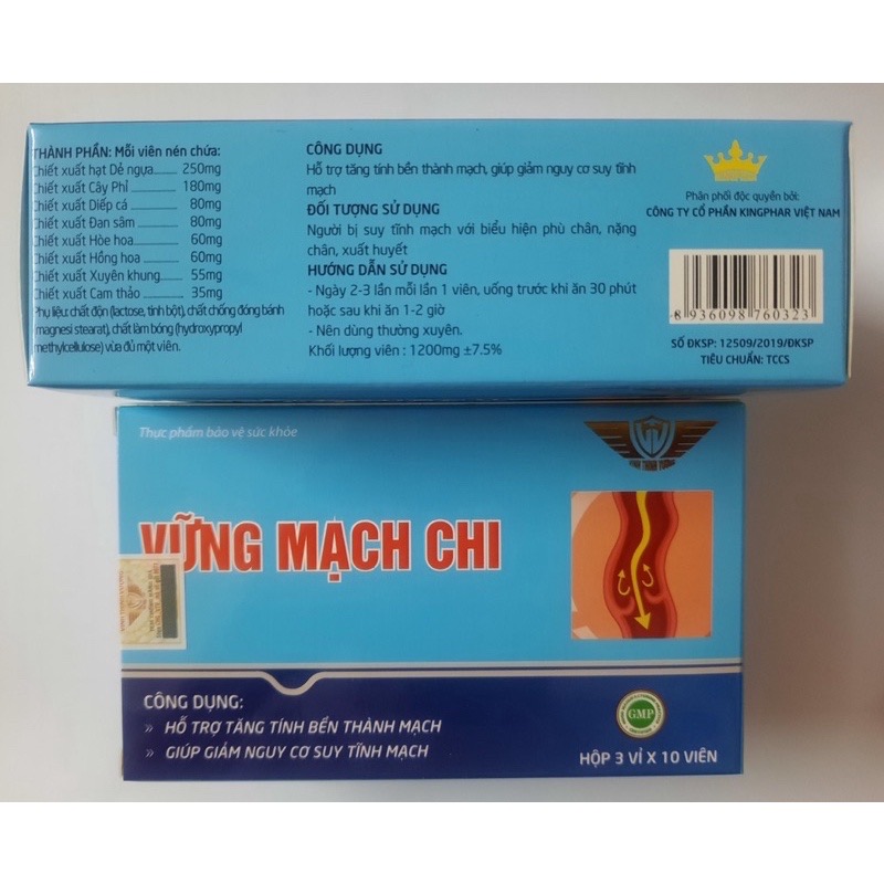 Vững mạch chi - hộp 30 viên - hỗ trợ tăng tính bền thành mạch, giúp giảm nguy cơ suy tĩnh mạch