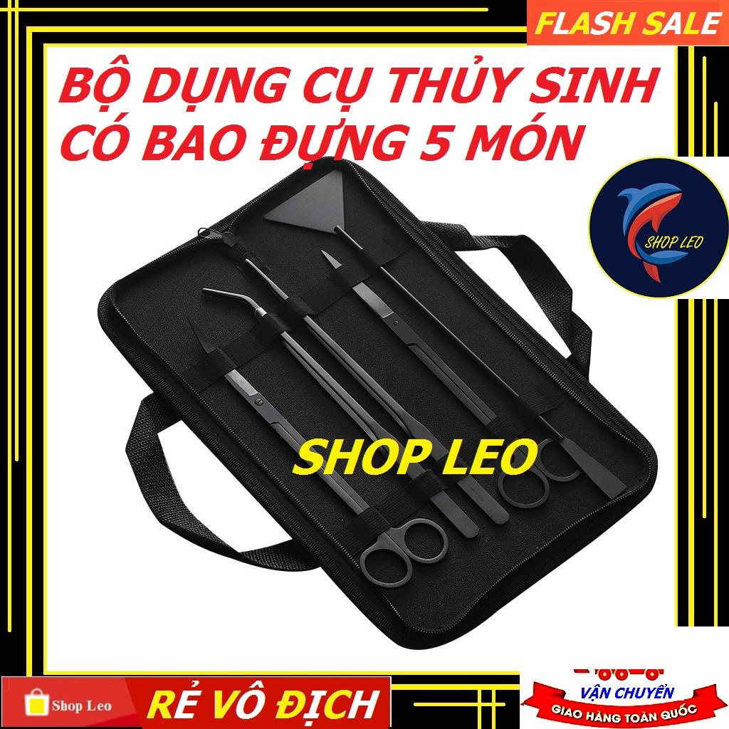 Bộ dụng cụ thủy sinh 5 món (Có bao đựng) cao cấp - Bộ chăm sóc cây thủy sinh - cắt tỉa cây- set bể cá