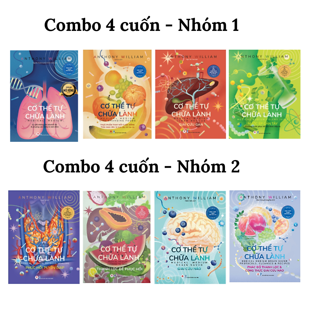 Combo 4 cuốn: Cơ Thể Tự Chữa Lành - Cuốn 1 mở rộng/Thực Phẩm Thay Đổi Cuộc Sống/Giải Cứu Gan/Nước Ép Cần Tây