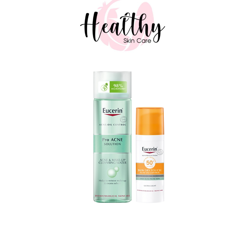 Combo Eucerin Kem Chống Nắng Da Nhờn Mụn Sun Gel-Cream Dry Touch Oil Control SPF50+ & Nước Tẩy Trang Cho Da Mụn