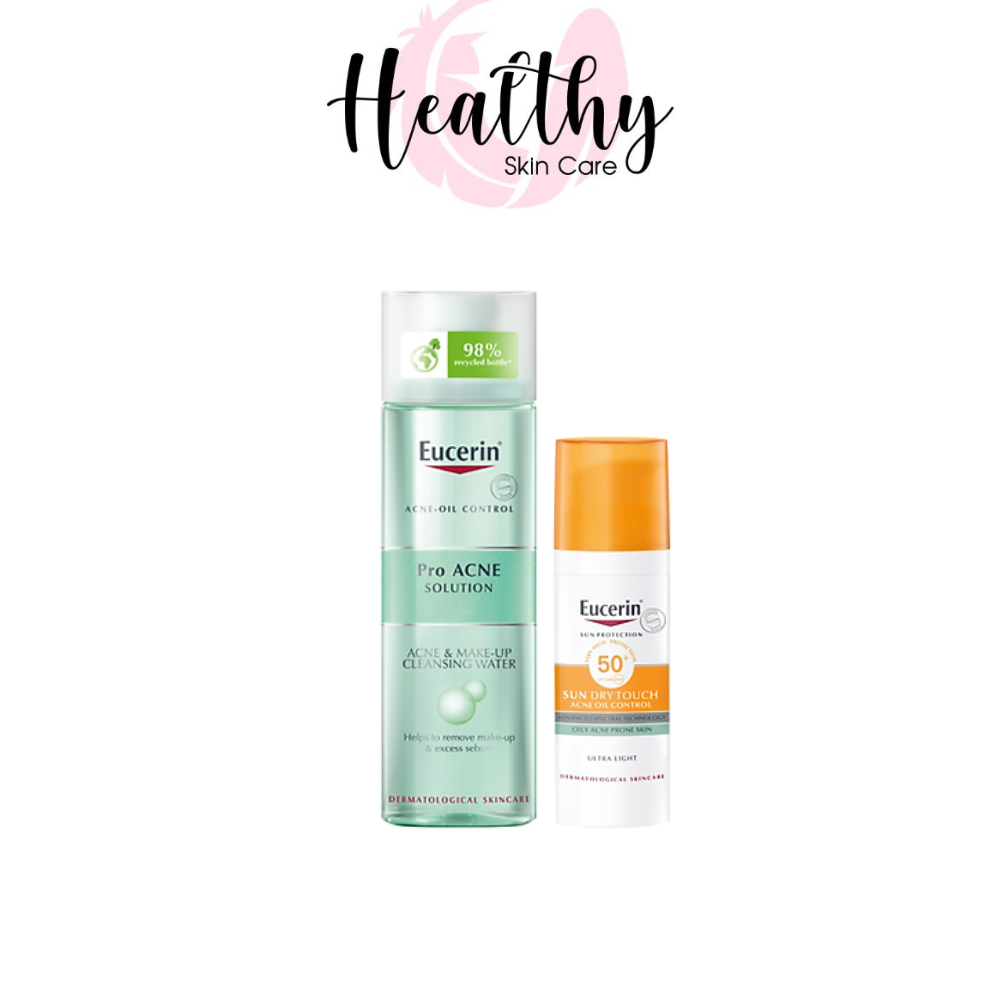 Combo Eucerin Kem Chống Nắng Da Nhờn Mụn Sun Gel-Cream Dry Touch Oil Control SPF50+ (50ml) & Nước Tẩy Trang Cho Da Mụn (200ml)