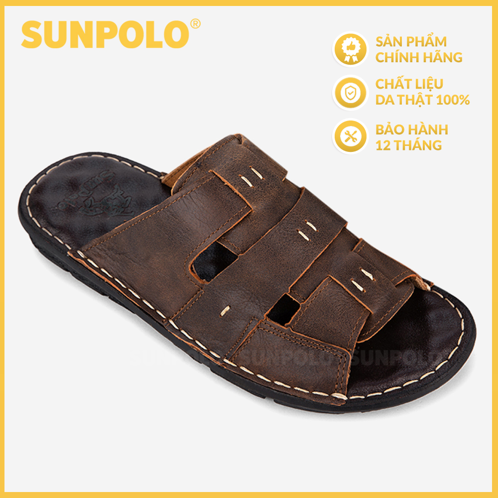 Dép Nam, Dép Quai Ngang Da Bò SUNPOLO AQN013 Mềm mại
