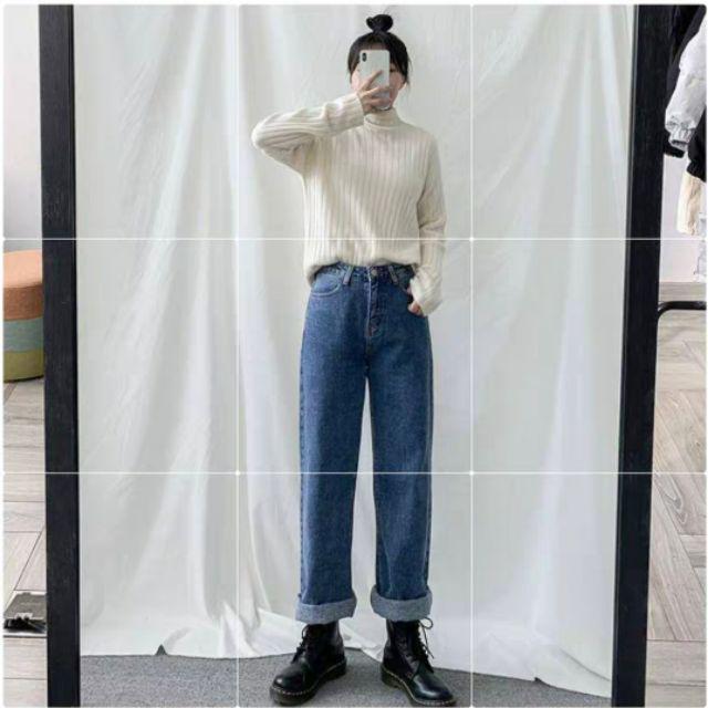 Quần jean ống rộng màu xanh đậm