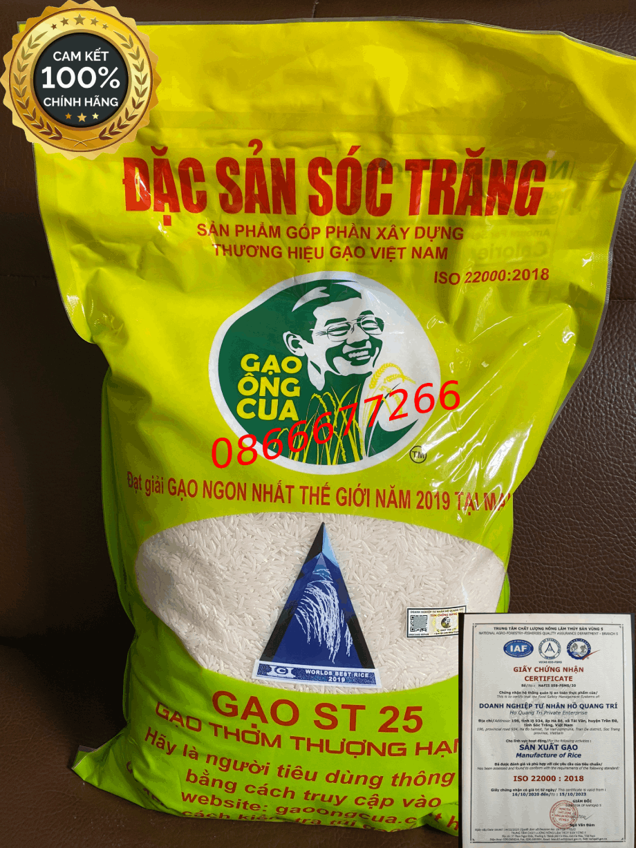 [Chính hãng] Gạo ST25 Lúa Tôm - Hiệu ông Cua có mã QR (Túi 5kg)
