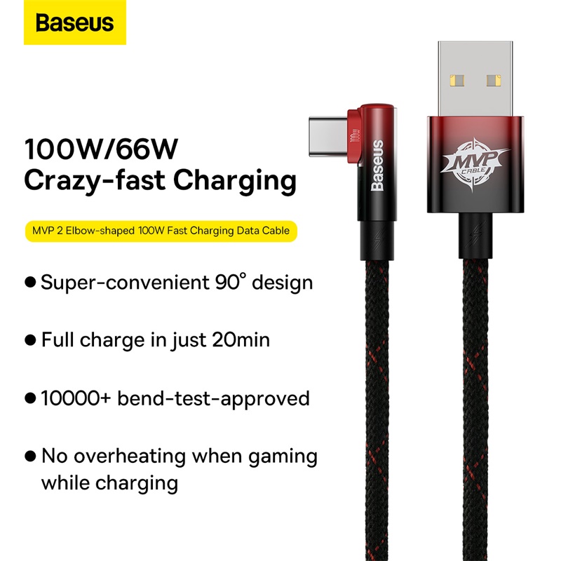 Cáp Sạc Nhanh 90 Độ Baseus MVP 2 Elbow-shaped Fast Charging Data Cable USB to Type-C 100W - Hàng chính hãng