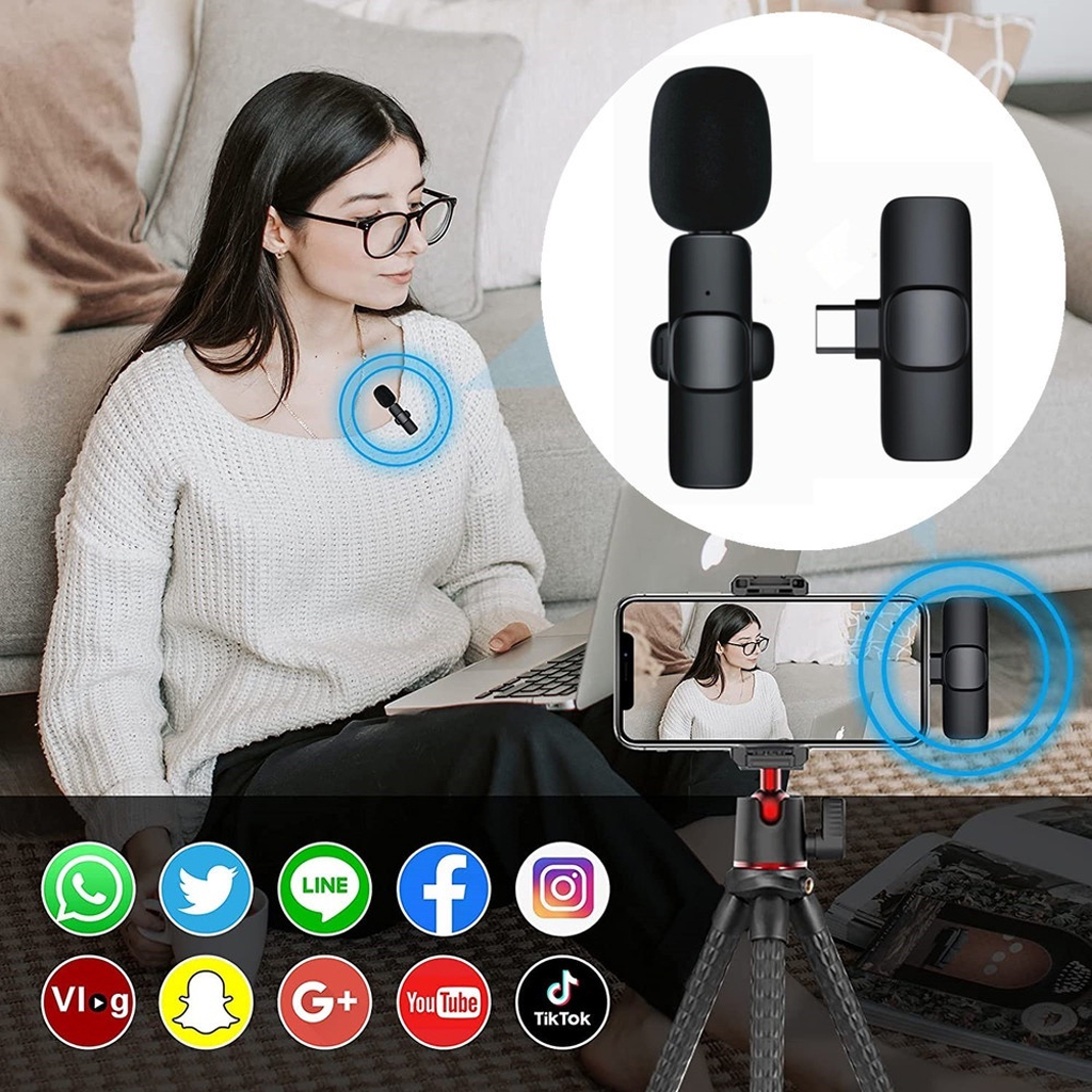 Vinetteam Micro thu âm cài áo không dây hỗ trợ quay tiktok, video, livestream có cả công type c và cổng cho aiphone - hàng chính hãng