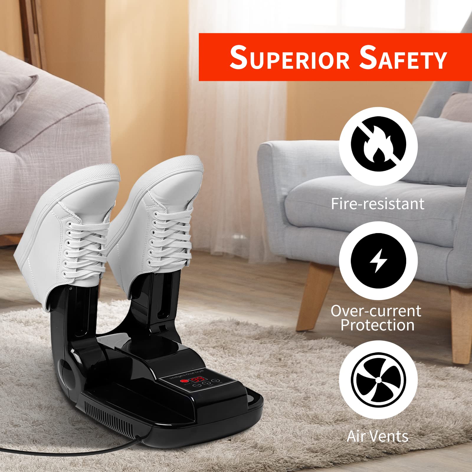 Máy Sấy Sưởi Giày Điện Có Hẹn Giờ Điều Chỉnh, Khử Mùi Ẩm Giày Electric Foot Warmer 200W