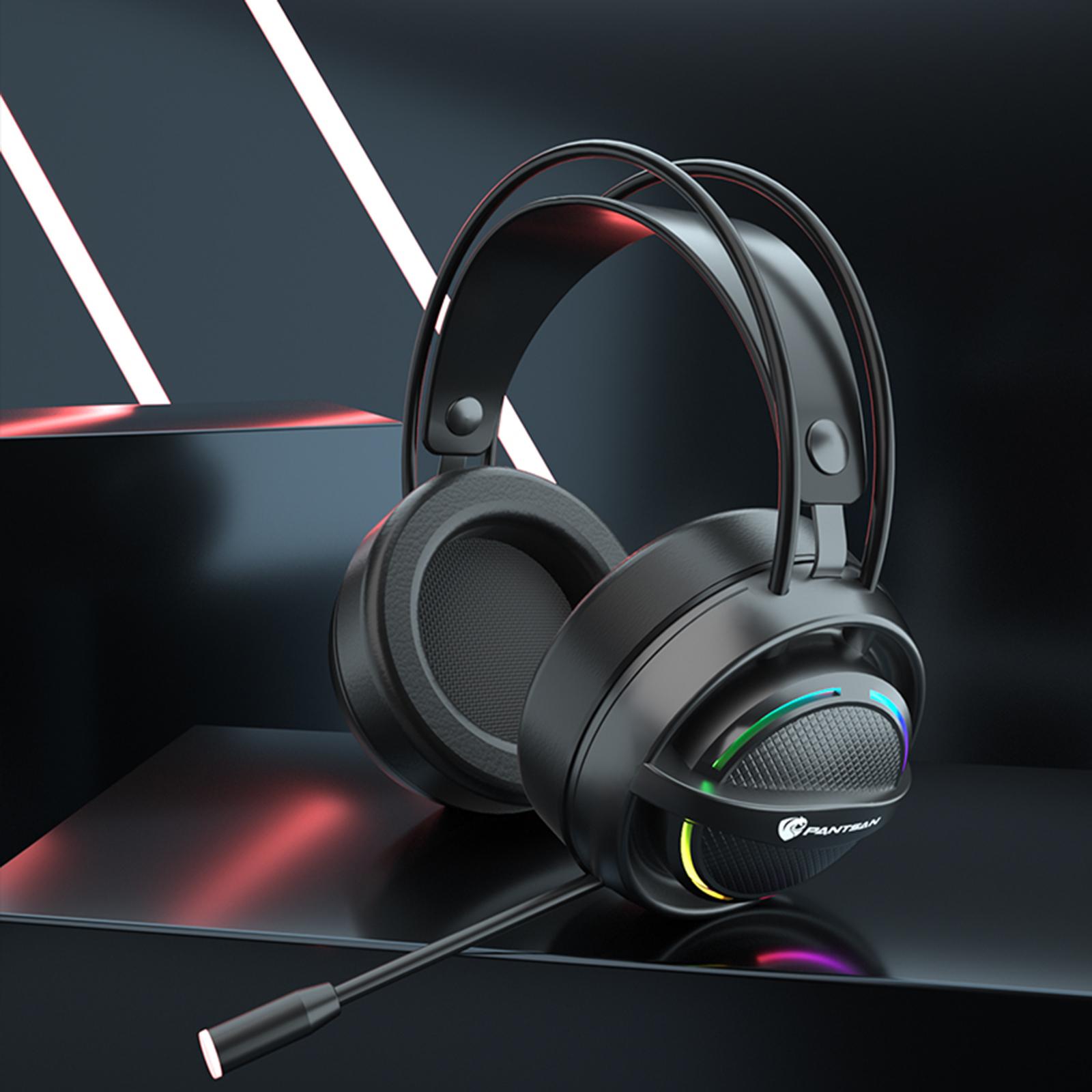 PC Gaming Headset with Microphone 7.1 Surround Sound Wired Over Ear USB Computer Gaming Headset Headphone with Detachable Mic and LED Light for Laptop