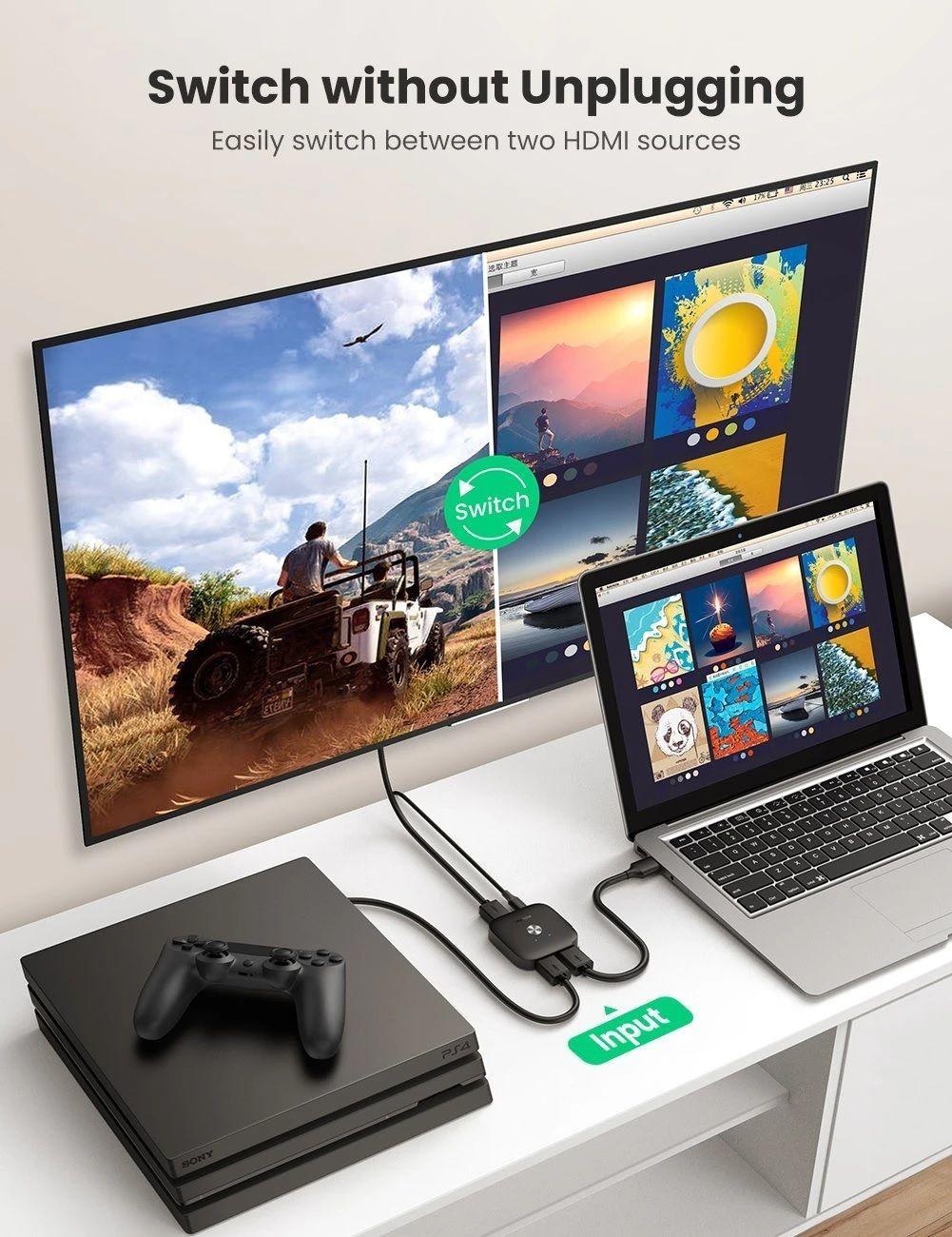 Ugreen 80126 4K 60HZ 2 vào 1 ra bộ chuyển HDMI 2.0 Switcher màu đen Ugreen CM333 - Hàng Chính Hãng