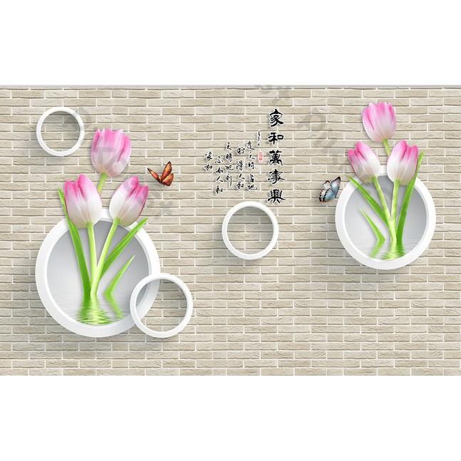 Tranh dán tường Hoa tulip sắc màu sang trọng, tranh dán tường 3d hiện đại (tích hợp sẵn keo) MS1078443