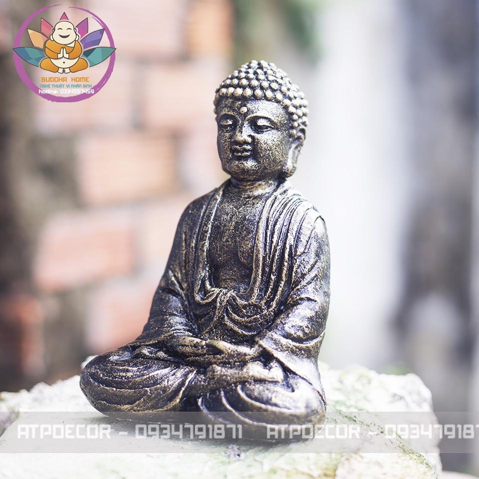 Tượng Phật Thích Ca- Đá mạ đồng - Trang Trí Hồ Thủy Sinh, bể cá, phòng thờ - Cao 16.5cm