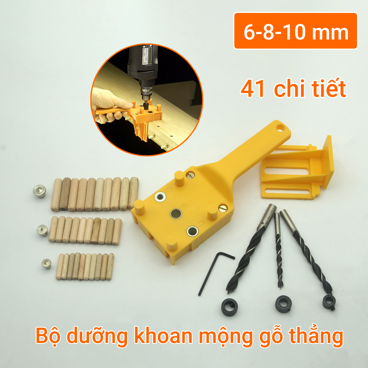 Bộ cữ khoan mộng gỗ thẳng mép tấm cầm tay 6-8-10mm DIY 41 chi tiết