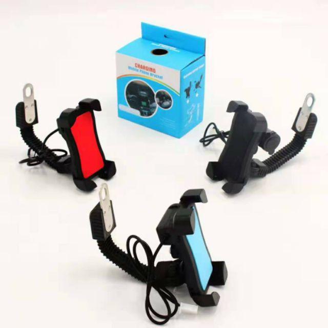 Giá đỡ,Kẹp Điện Thoại Gắn Xe Máy kiêm Bộ sạc USB điện thoại gắn trên Mô tô, xe máy, xe đạp