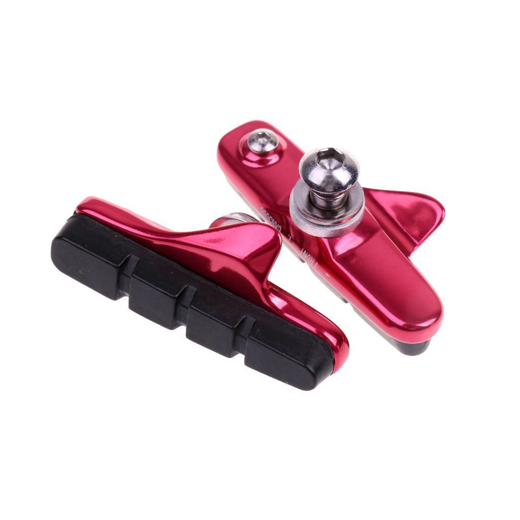 4Pcs Road Bike BRAKE BLOCKS Pads Shoes Fixed Gear  Rubber Holder Red