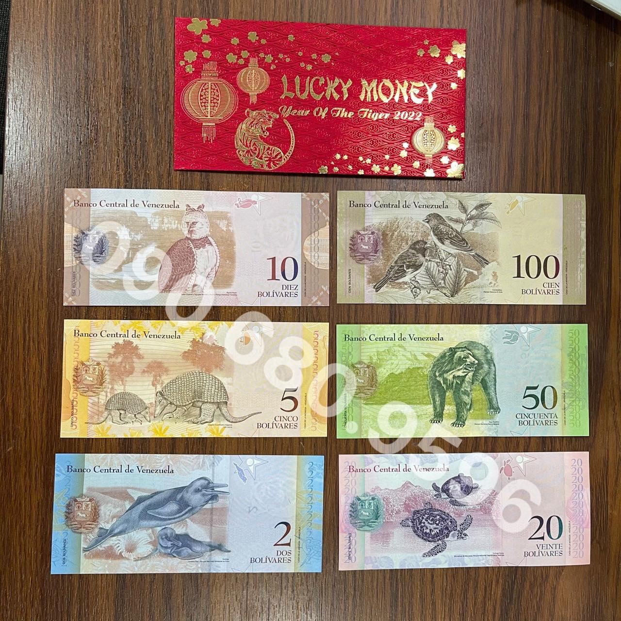 Bộ Tiền Venezuela 6 Tờ Đẹp Căng Đét Kèm Bao lì Xì Lucky Money