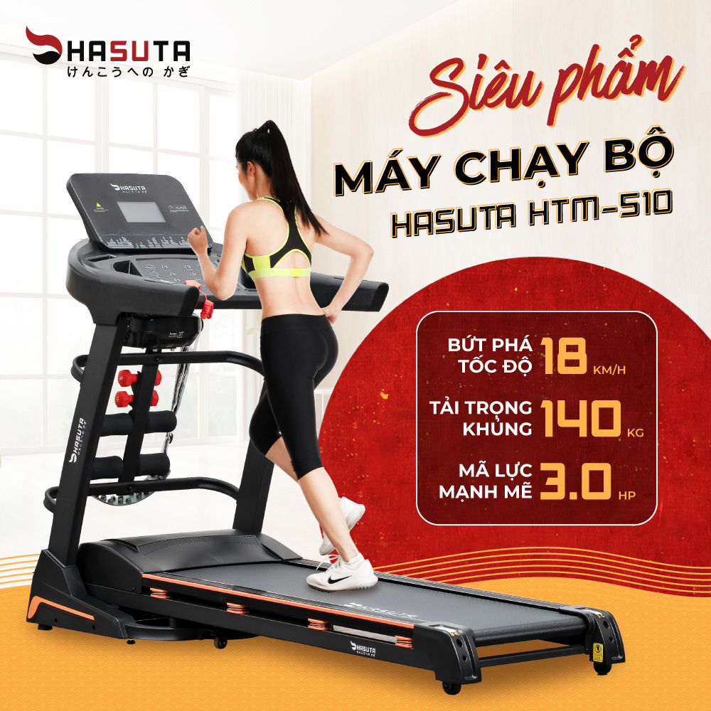 Máy Chạy Bộ Tại Nhà Gấp Gọn HASUTA HTM-510, 12 Chế Độ Tập Luyện - Hàng Chính Hãng