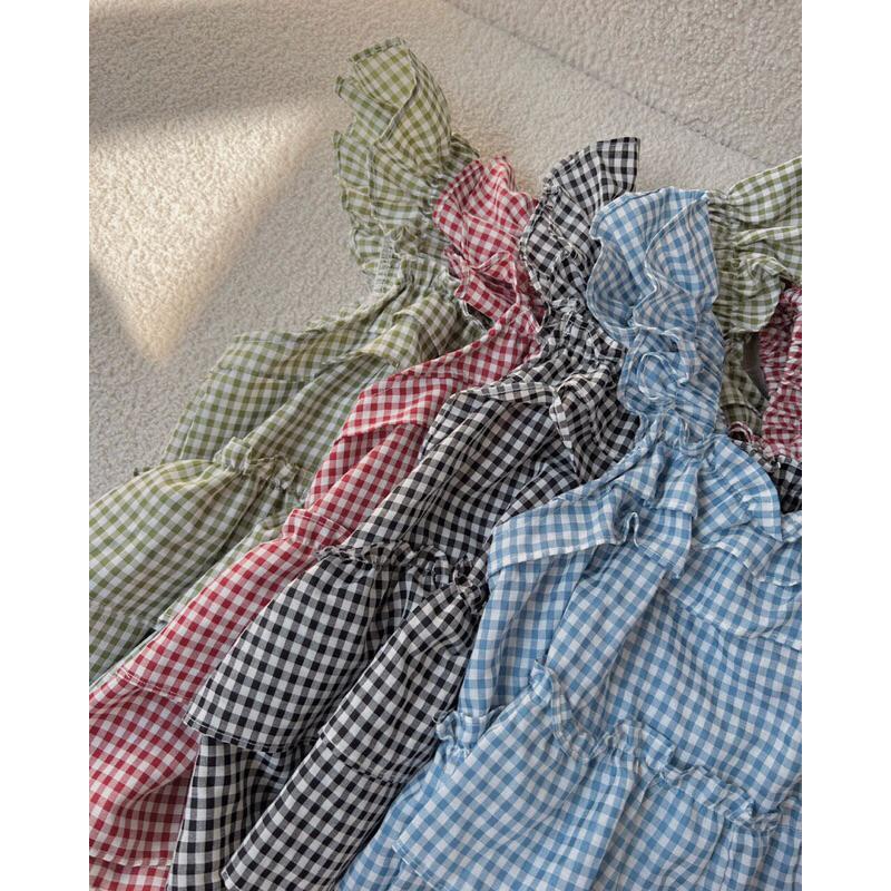 Áo babydoll kẻ ô bèo vai a238835 by germe