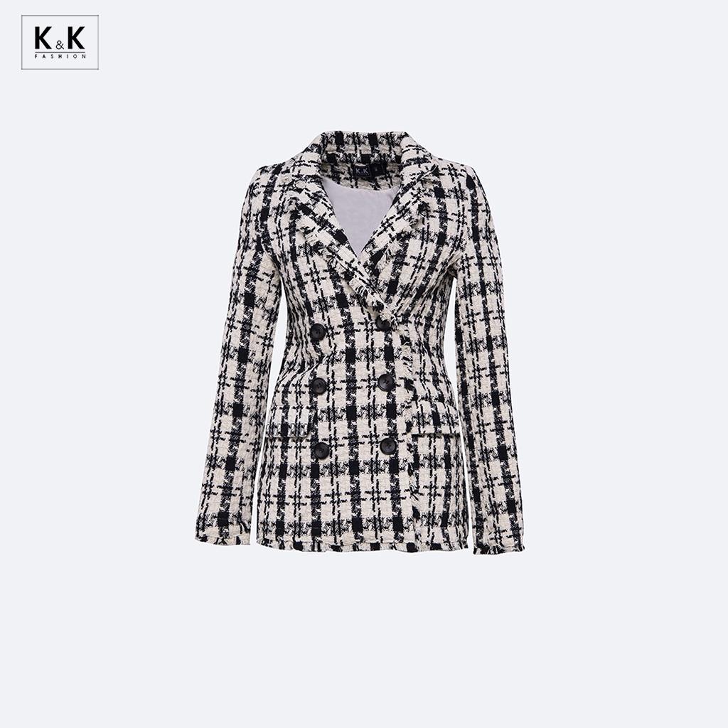 Áo Khoác Blazer Nữ Tay Dài K&amp;K Fashion AK11-07 Chất Vải Tweed Hàn