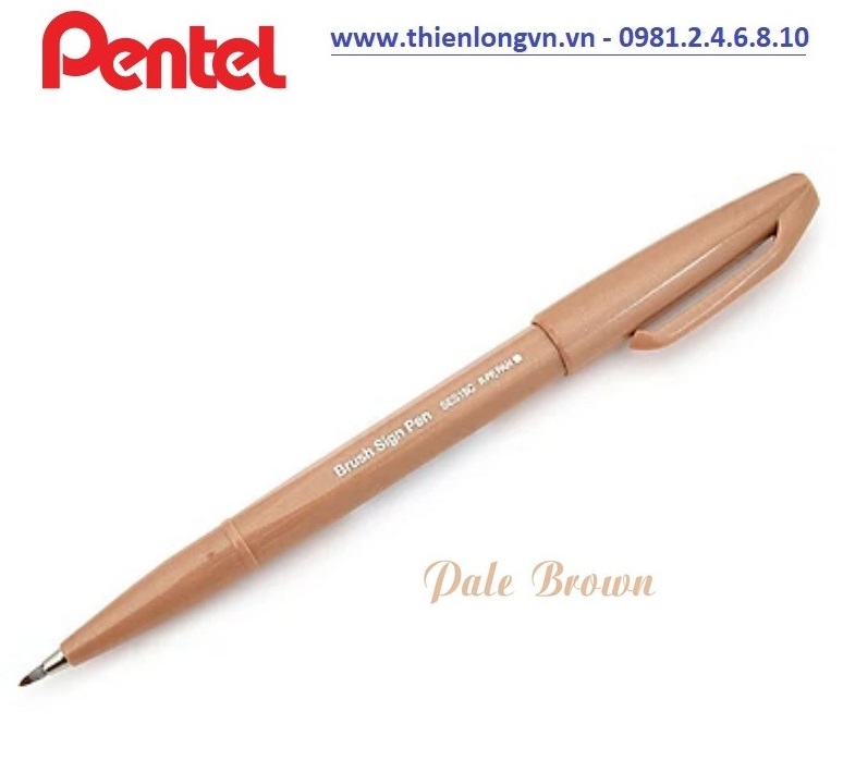 Bút lông viết thư pháp hiện đại Pentel SES15C-E2X nâu nhạt; Calligraphy Fude Touch Sign - Pale brown