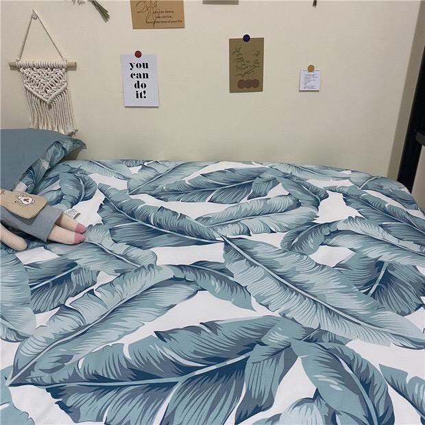 Bộ chăn ga gối Cotton poly M2T bedding, vỏ chăn , drap ga giường và 2 vỏ gối - Pl Lá chuối