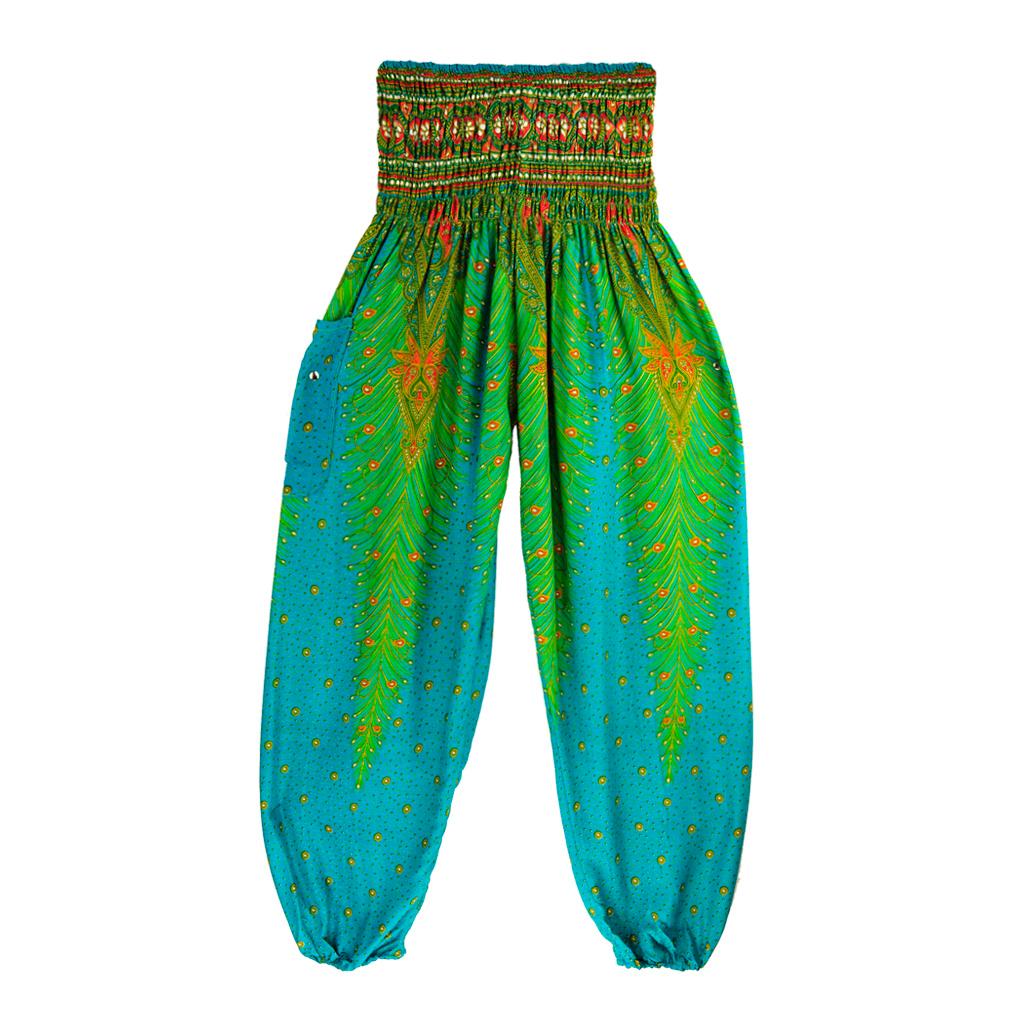 Women Fashion Colorful Peacock Shaped Casual Loose High Waist Long Yoga Pants with Pockets