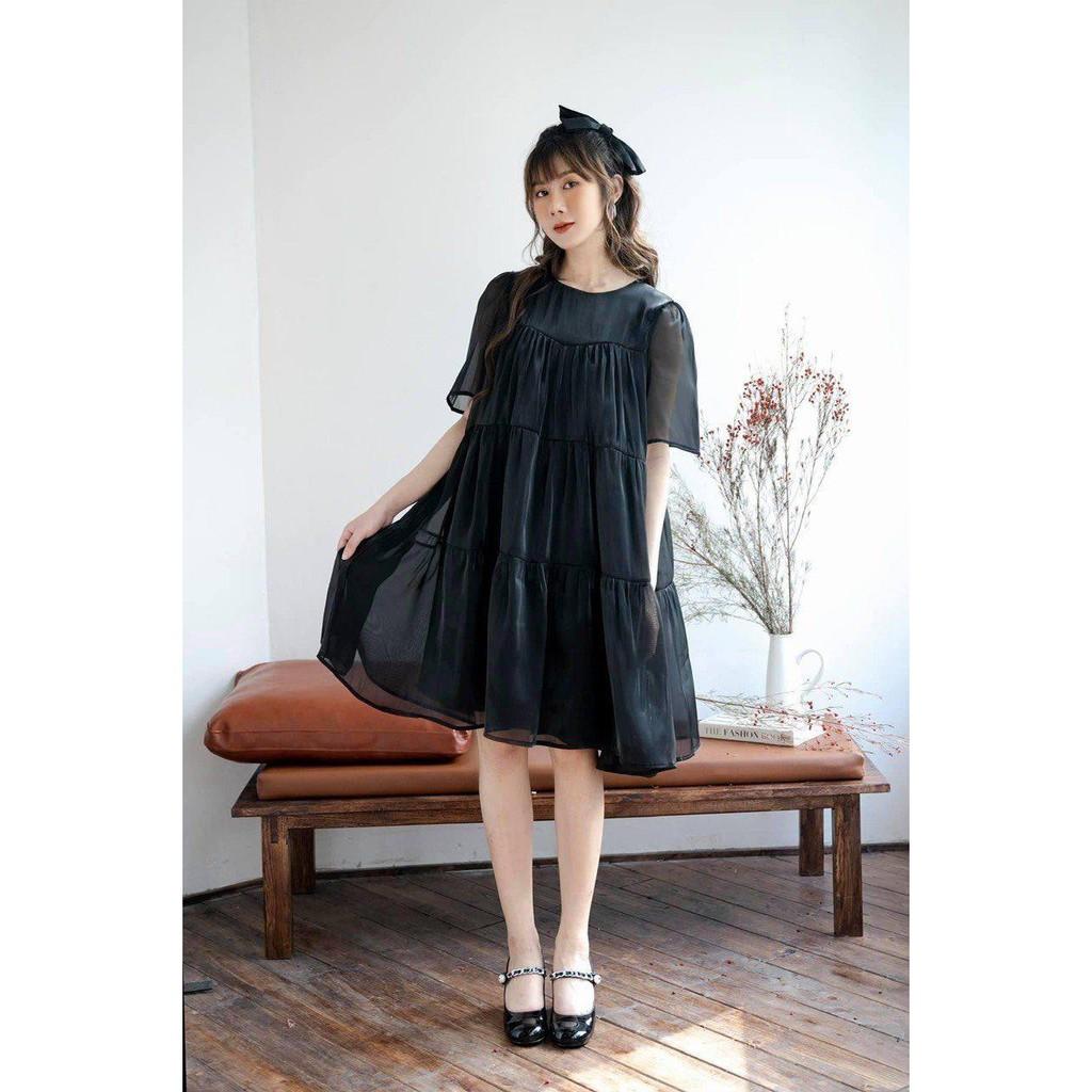 Váy babydoll voan 3 tầng, 2 lớp, màu đen/trắng siêu xinh
