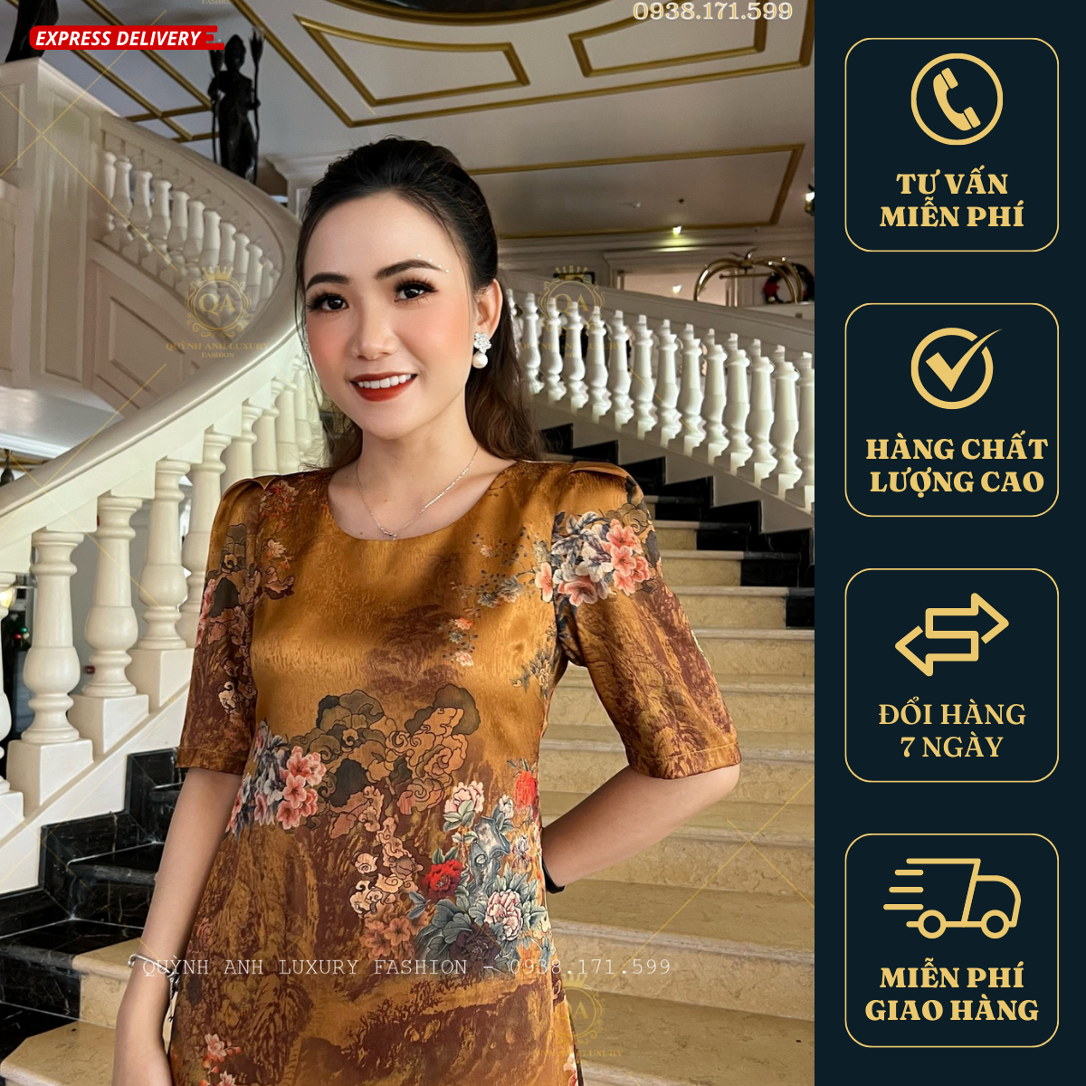 Đầm Suông Hoa 3D Tone Vàng Đồng Cổ Tròn Cao Cấp Olwen Dress