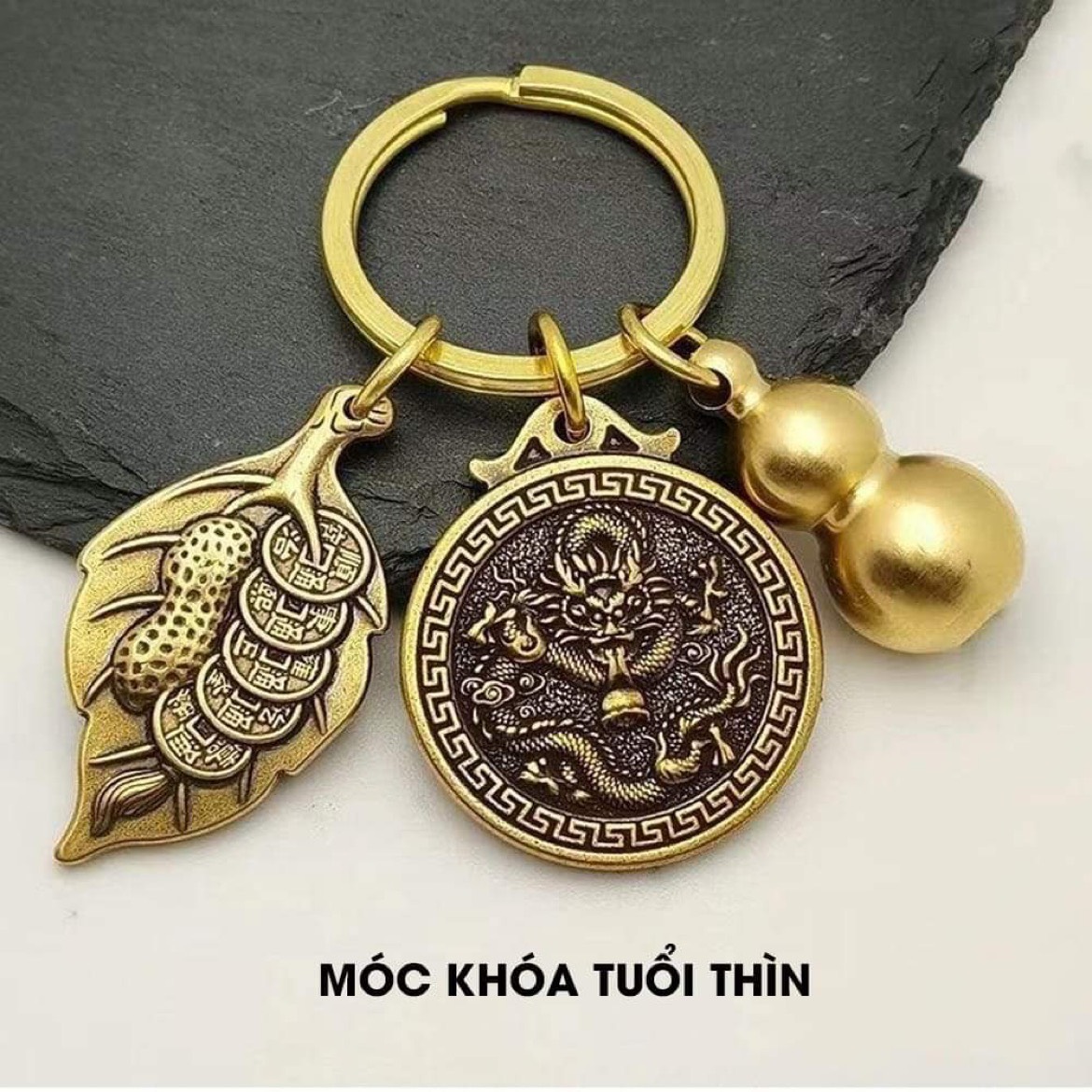 Móc khóa phong thủy 12 con giáp - Hồ Lô đồng nguyên chất, thu hút tài lộc, giải trừ tai ương mang lại may mắn (Đồng Xu 12 Con Giáp - Bầu Hồ Lô - Lá Tiền Vàng) Treo Oto - Xe Máy