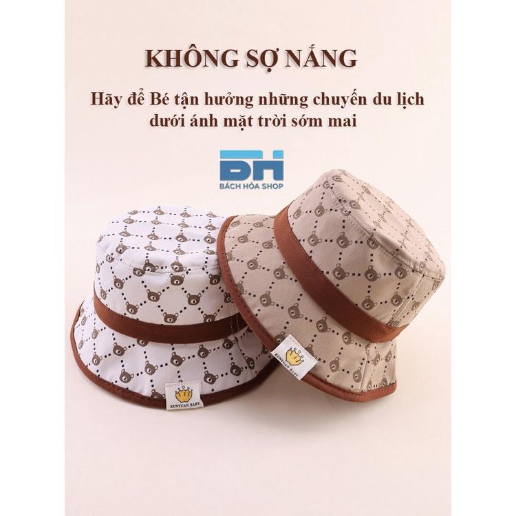 Mũ chống nắng ngư dân in hình gấu, vành tròn, chất liệu vải chống nắng UPF50 - Phù hợp với bé từ 6 tháng đến 4 tuổi