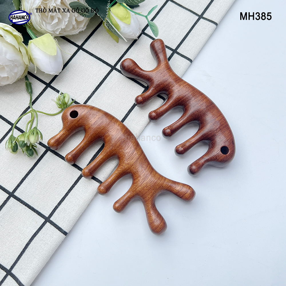Dụng Cụ Mát Xa Tai Thỏ 5 Răng Gỗ Gõ Đỏ Thư Giãn Giảm Dụng Tóc - HAHANCO - MH385