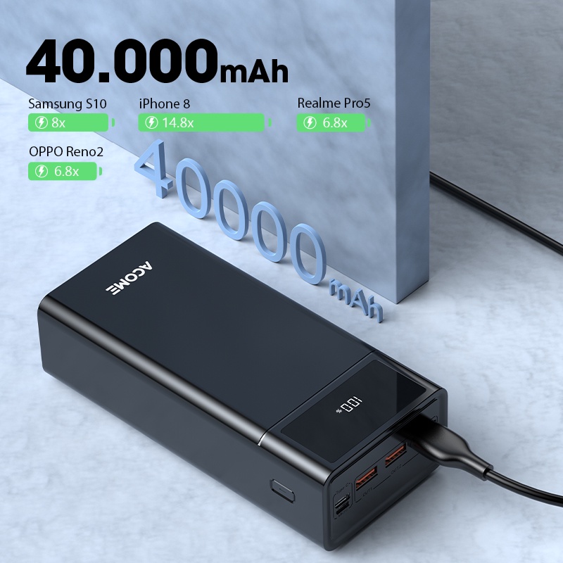 Pin Sạc Dự Phòng ACOME AP401 Dung Lượng Lớn 40000mAh Sạc Nhanh Nhiều Thiết Bị - Hàng Chính Hãng