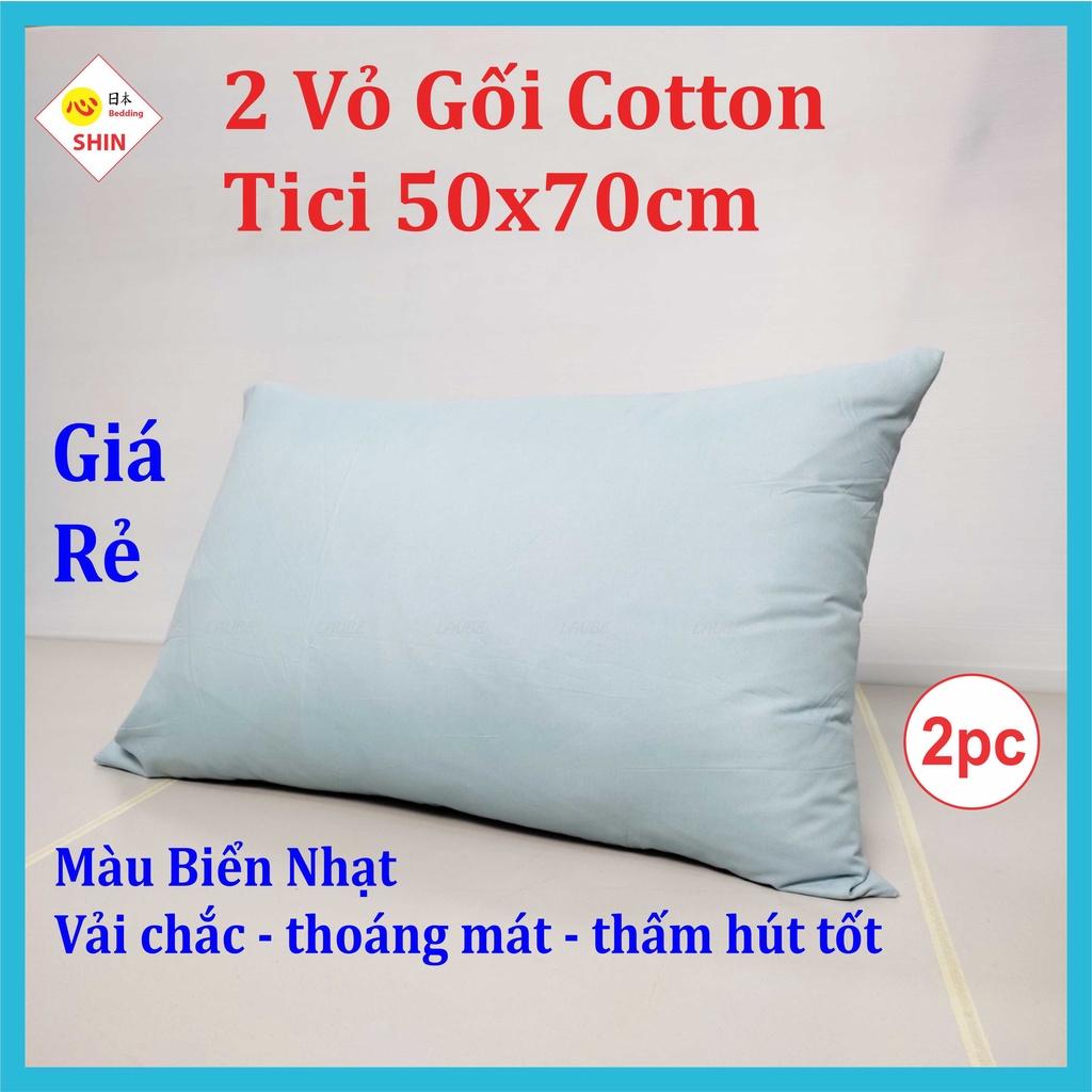 2 Vỏ gối ngủ cotton tici 50x70cm giá siêu rẻ cho 2 áo gối màu xanh biển nhạt