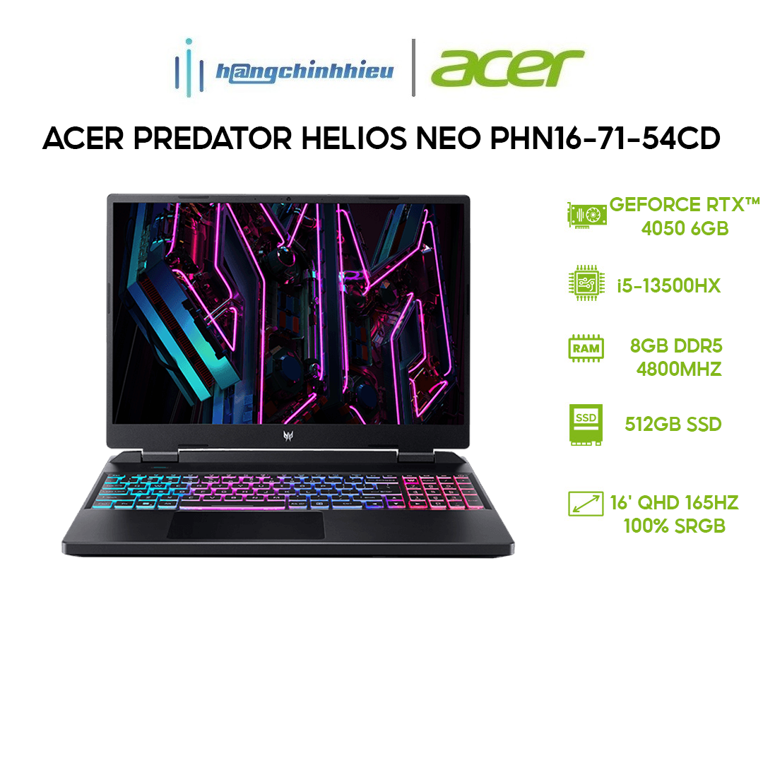 Laptop Acer Predator Helios Neo PHN16-71-54CD (i5-13500HX|8GB|512GB|RTX 4050 6GB|16') Hàng chính hãng