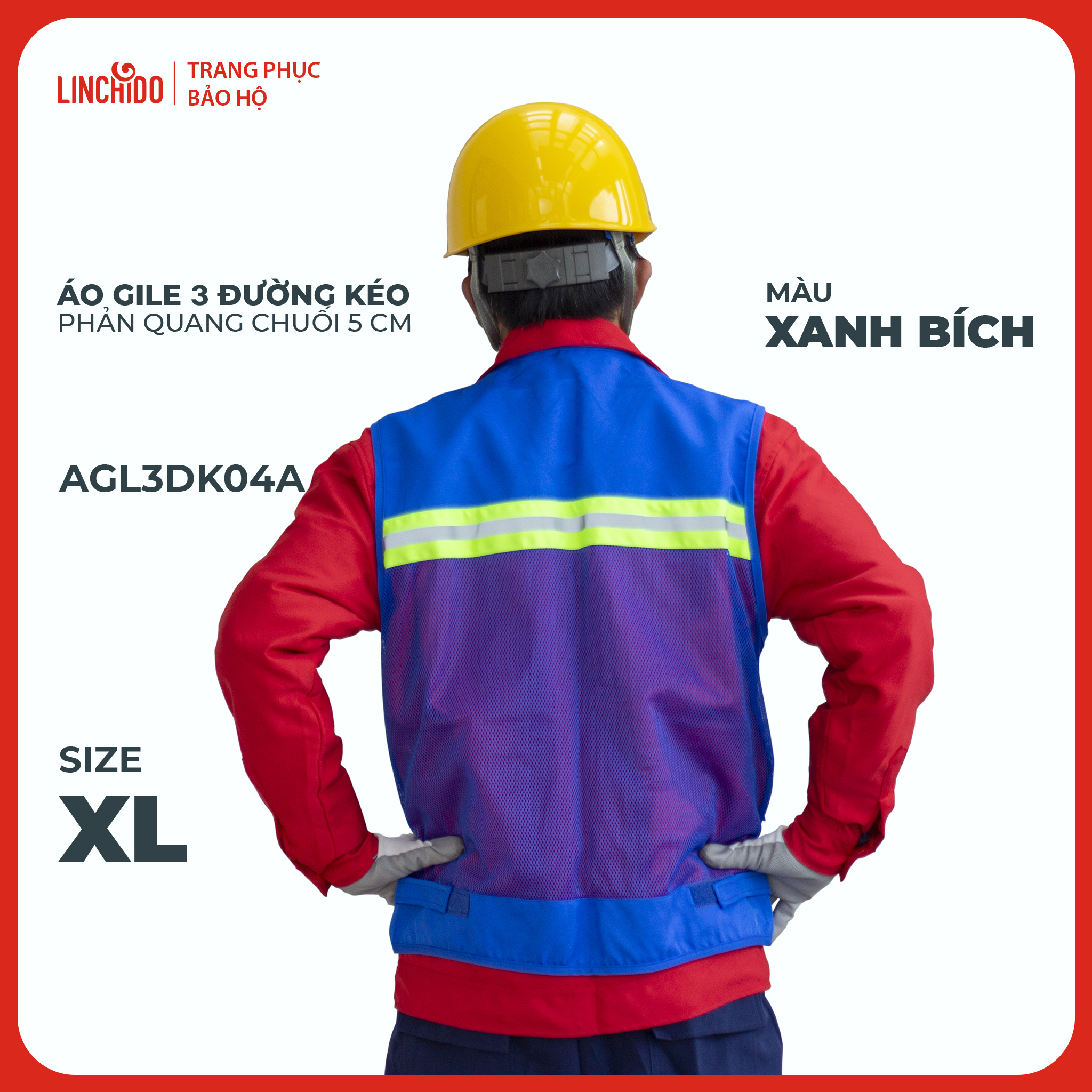 Áo Gile Kỹ Sư, Giám Sát Công Trình, Bảo Hộ Lao Động, 3 Đường Kéo, 6 Túi - Mã AGL3DK04A