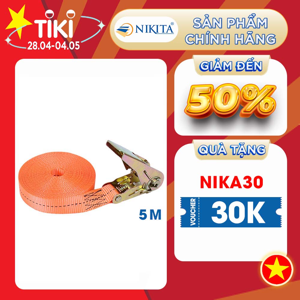 Dây chằng hàng, buộc hàng tăng đơ không móc, màu cam bản 2.5cm chiều dài 2 đến 15m - NIKITA