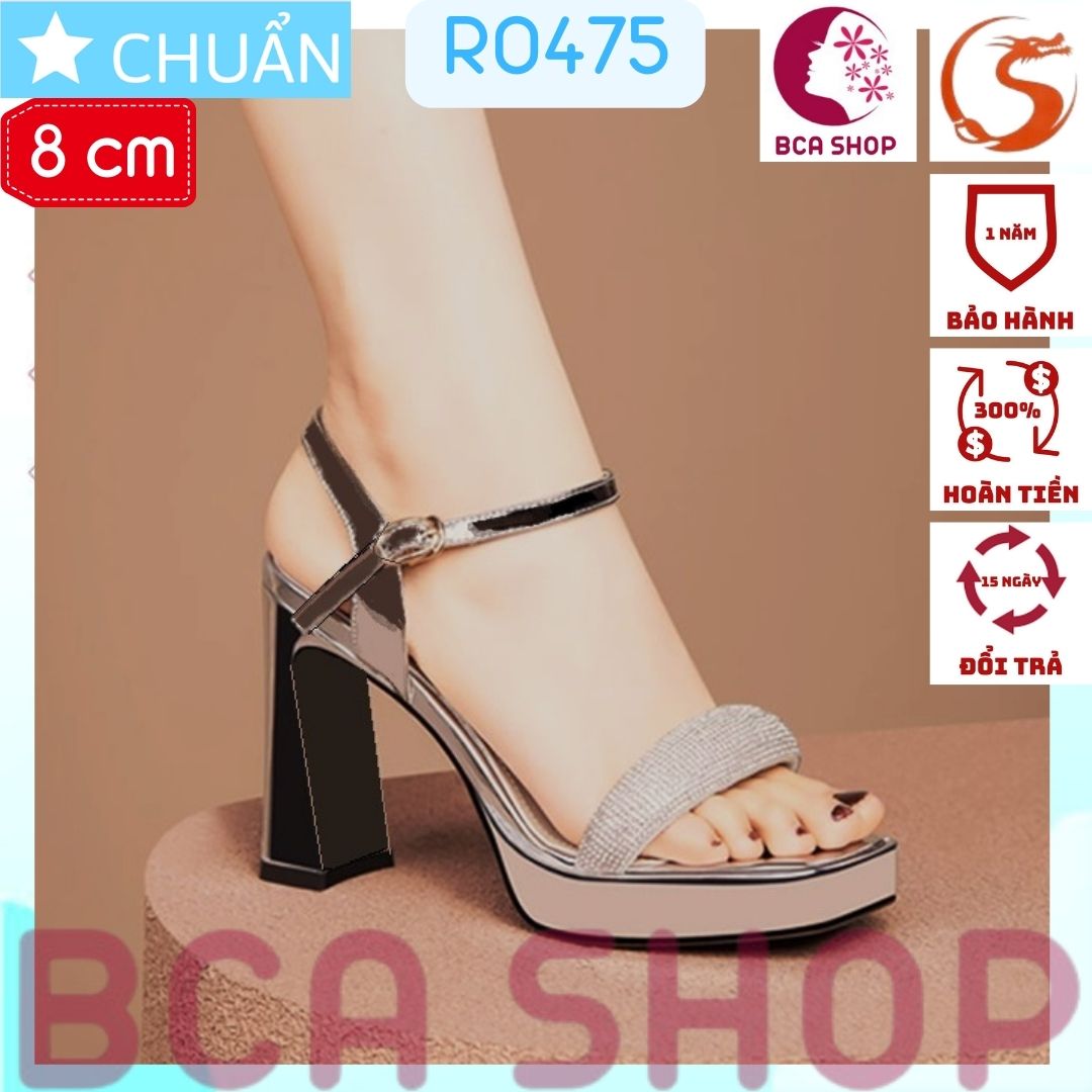 Giày cao gót nữ 8p RO475 ROSATA tại BCASHOP hở mũi, gót trụ, quai ngang có hạt lấp lánh sành điệu và sang chảnh- nâu bạc