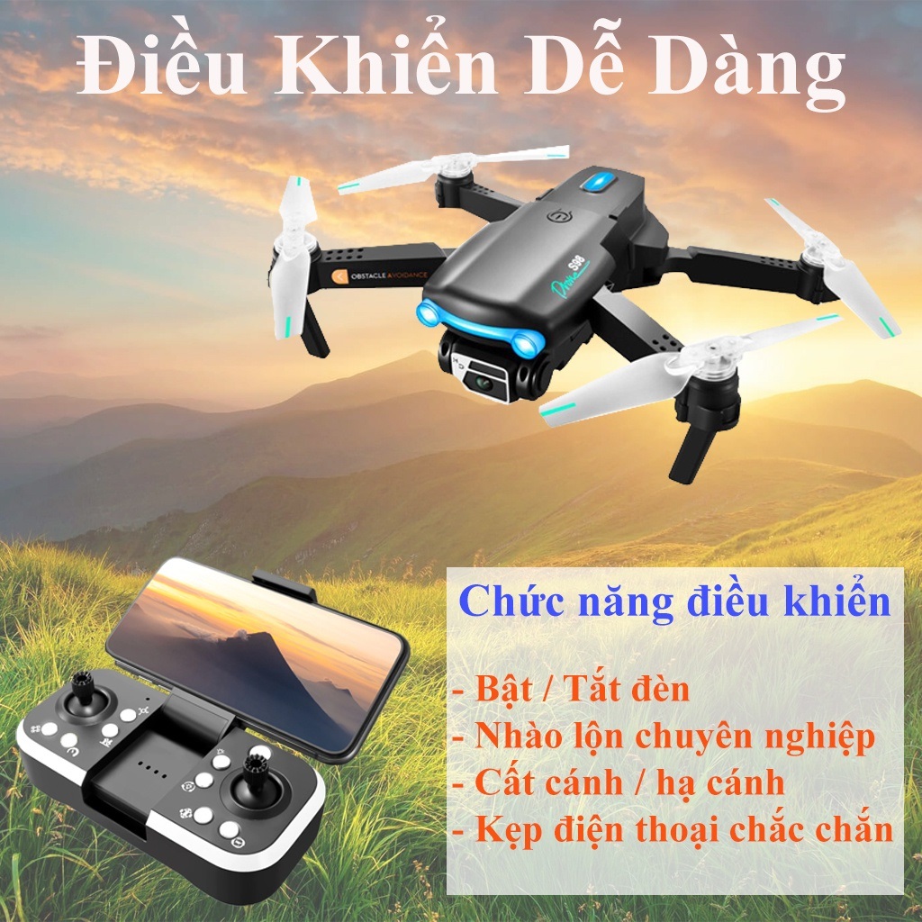 Flycam mini giá rẻ tập bay, Drone mini 8K S98 PRO MAX cảm biến tránh vật cản, giữ độ cao ổn định, nhào lộn 360 độ, đèn led bay ban đêm cực đẹp - Hàng chính hãng