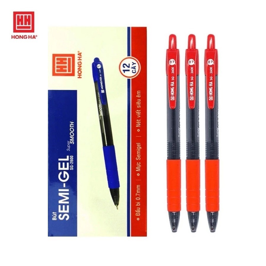 Hộp 12 bút bi Semi gel Hồng Hà 2600 cỡ ngòi 0.7mm