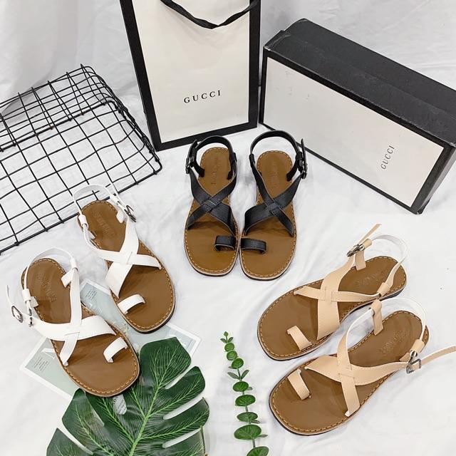 Sandal bản dày xỏ ngón quai chéo đế nâu