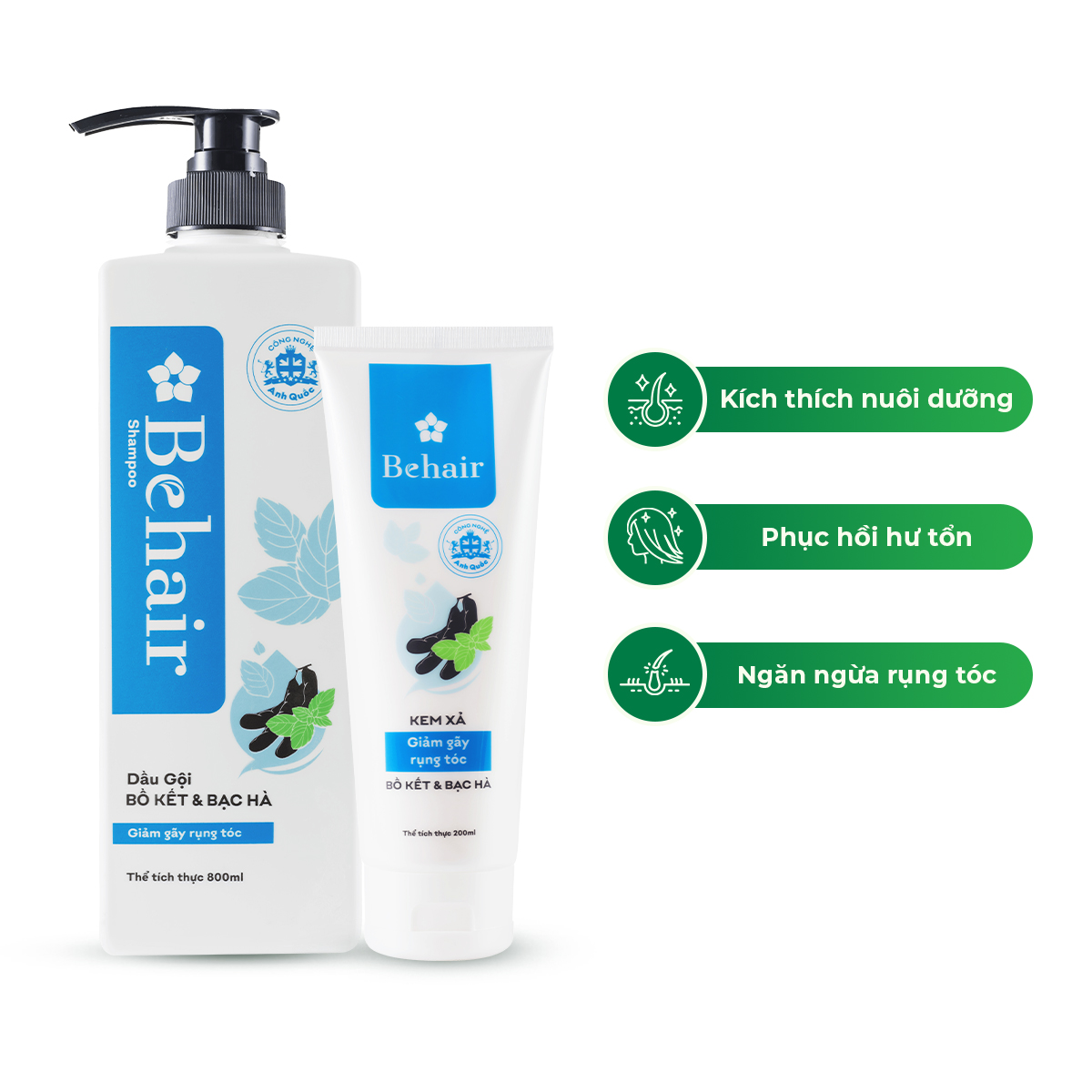 Combo Gội Xả Behair Bồ kết bạc hà Giúp Mềm Mượt Giảm Gãy Rụng Kích Thích Mọc Tóc
