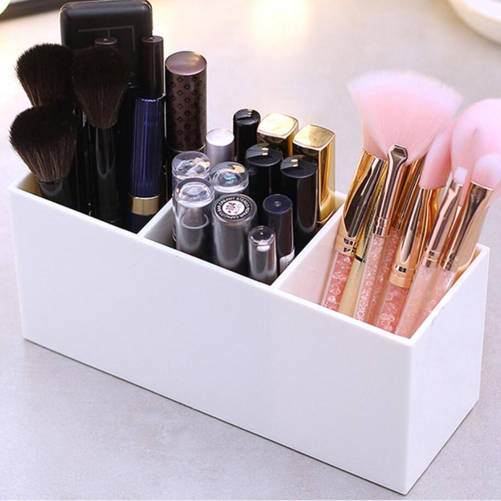 3x Table Acrylic Makeup Nail Art Brush Pen Holder 3 Dividers Lipstick Case Box