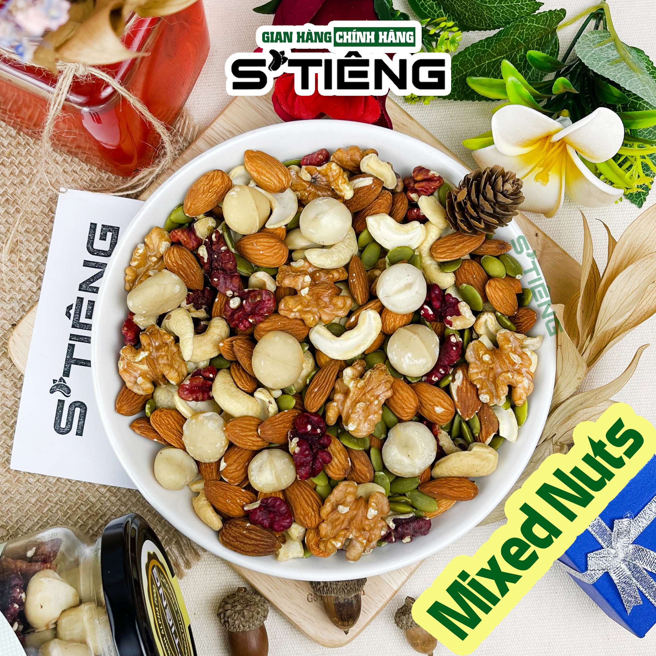 Hạt Dinh Dưỡng STIENG Mix Nuts 6 Loại Hạt Sấy Chín, Ngủ Cốc Granola Ăn Kiêm Giảm Cân, Hạt Macca, Hạt Hạnh nhân. Hạt Óc Chó, Hạt Điều, Hạt Bí