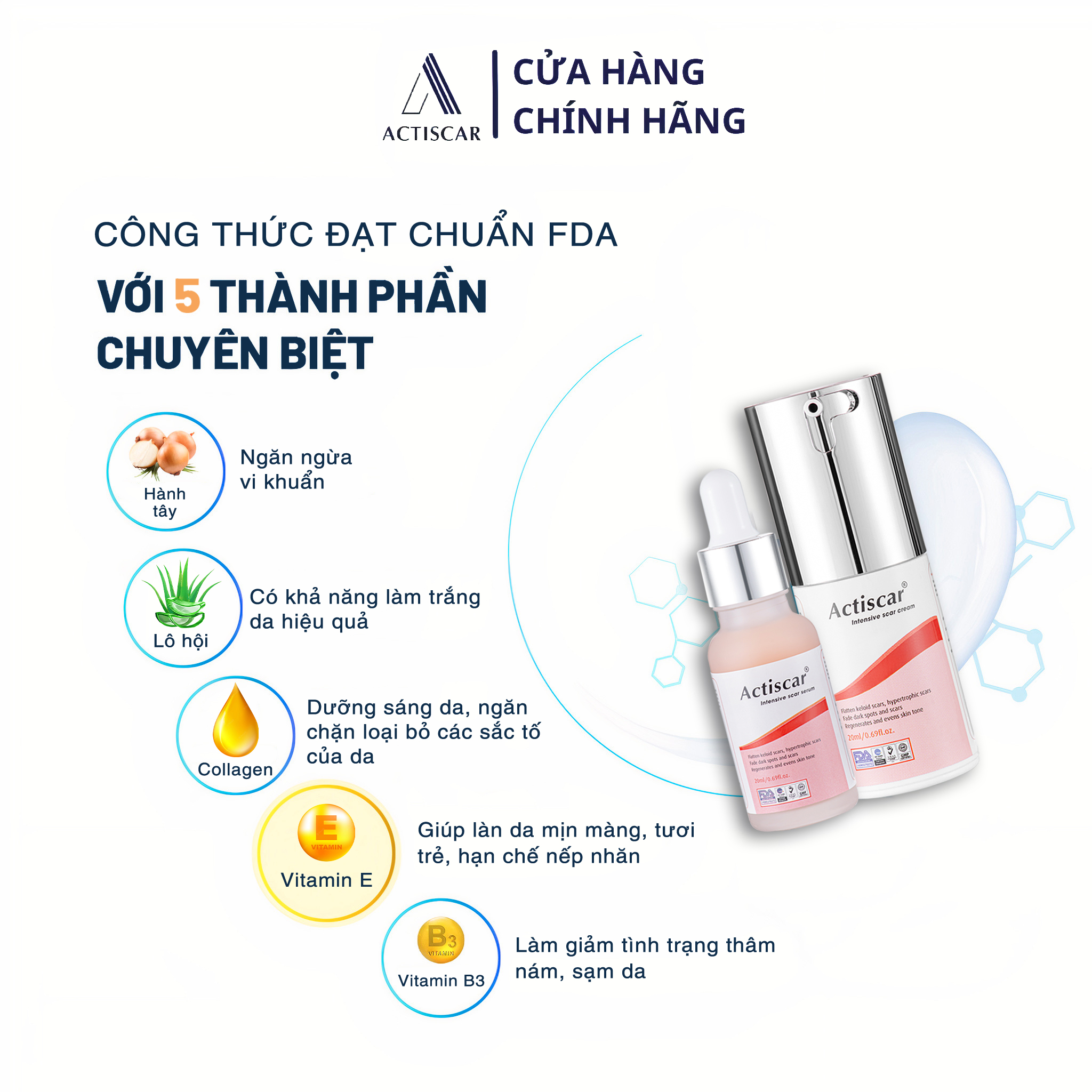 Combo Kem Sẹo và Serum Xóa Sẹo Lồi To, Sẹo Phì Đại Actiscar ( Màu Đỏ)