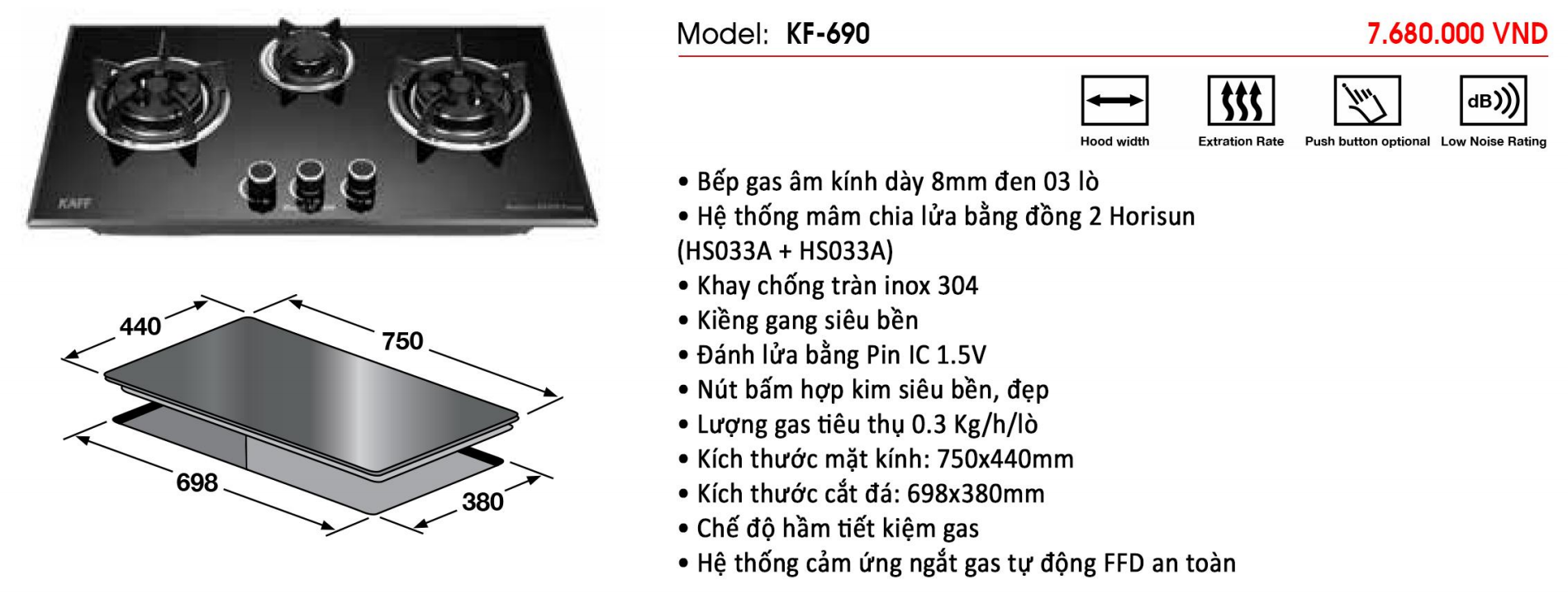 Bếp gas âm đa vùng nấu KAFF KF-690 - Hàng chính hãng