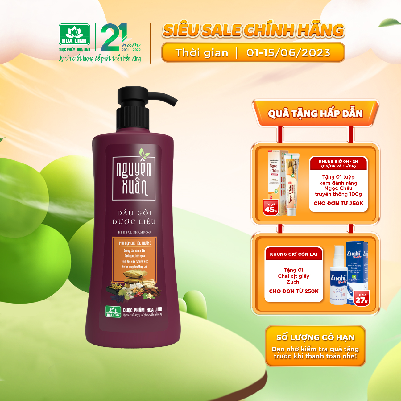 {MỚI} Dầu gội Dược liệu Nguyên Xuân Nâu 450ml - Dành cho tóc thường - Tặng thêm 50ml giá không đổi